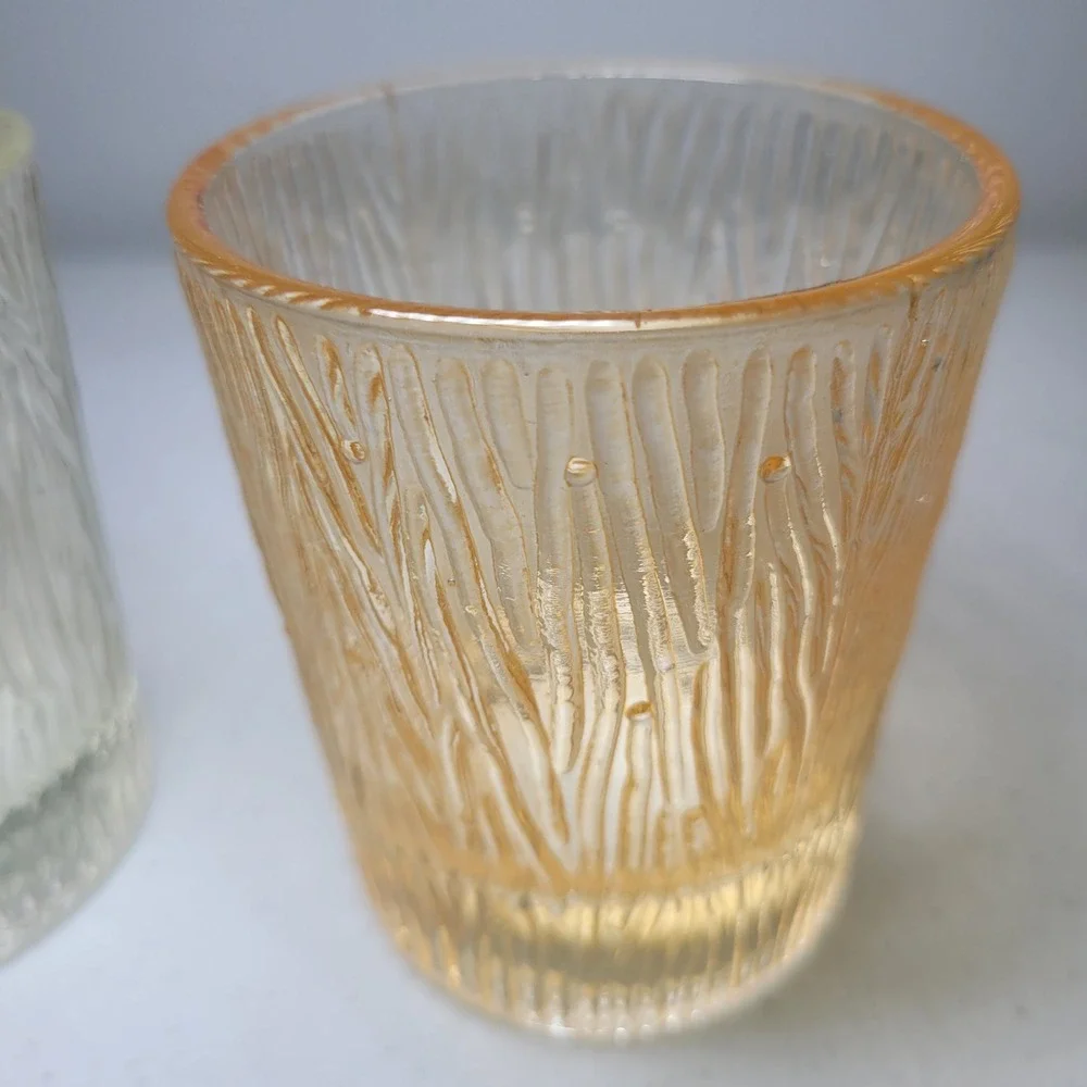 Vintage‎ Bark Wood Rustic Textured Glass Tumblers Set of 2 Clear Amber